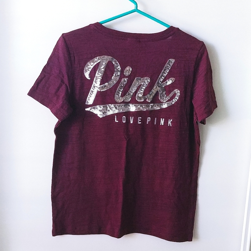 Pink Bling V Neck T Shirt